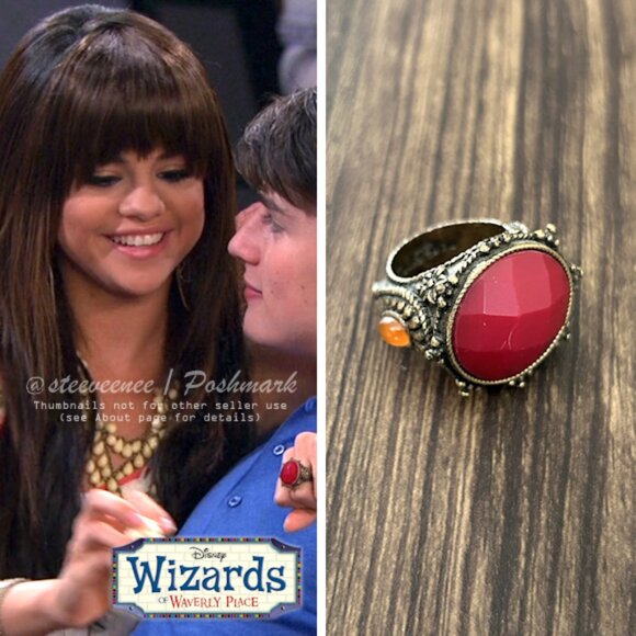 Gold Tone Ring With Red / Orange Stones ASO Alex Russo - Picture 2 of 9